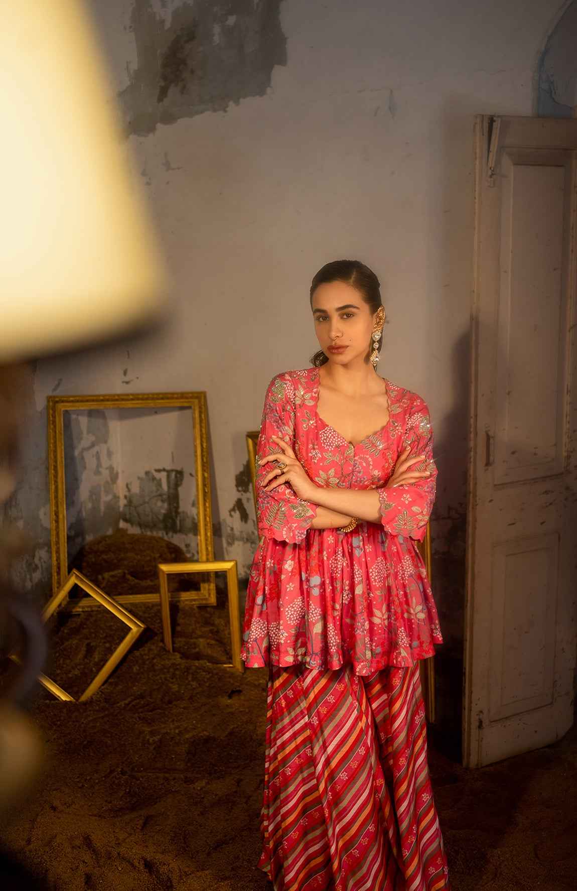 A Sweet Heart Neckline Peplum With Plazzo Pants