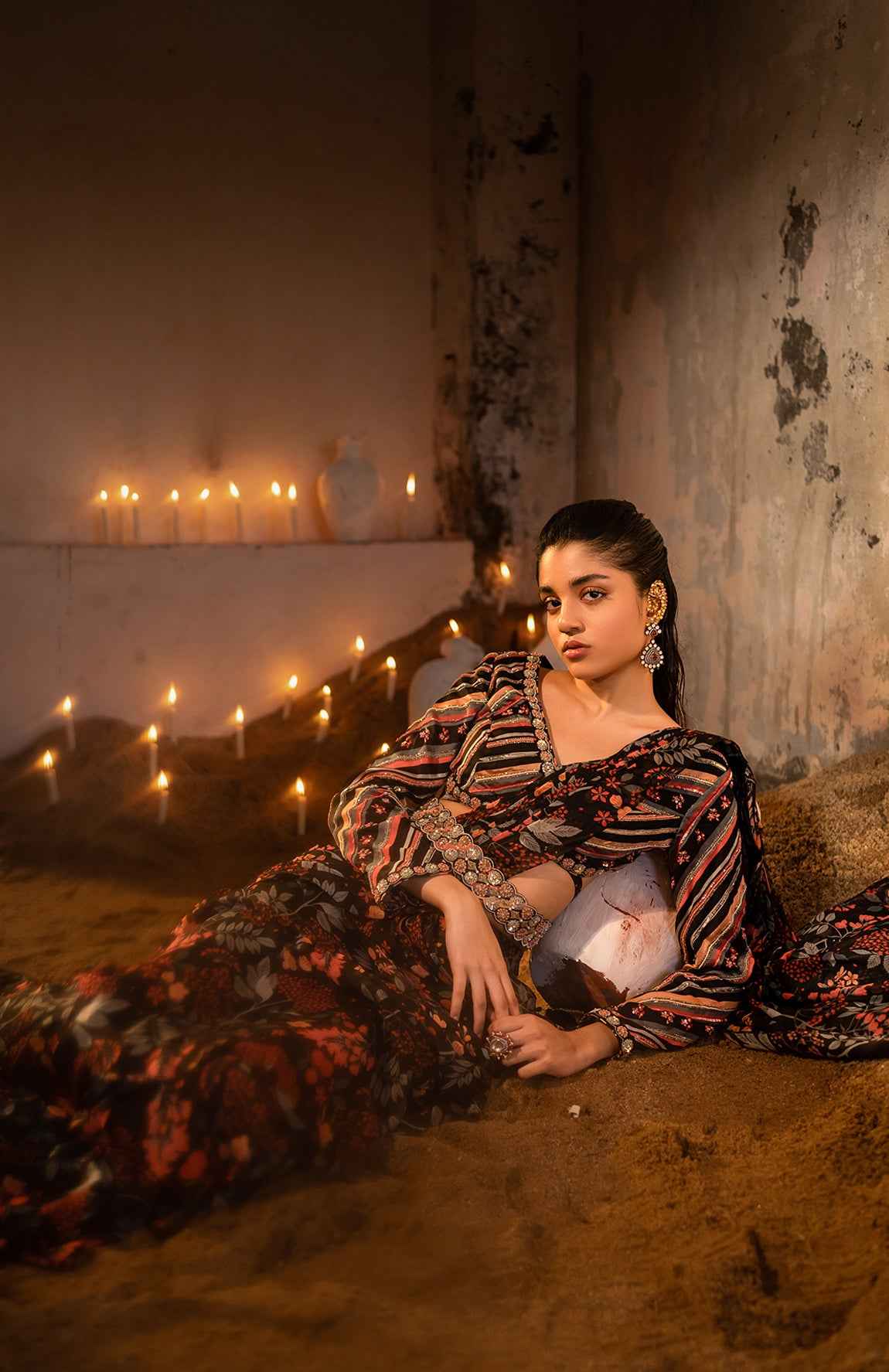 A Pre-Draped Layer Saree With Hand Embroidered Blouse And Belt