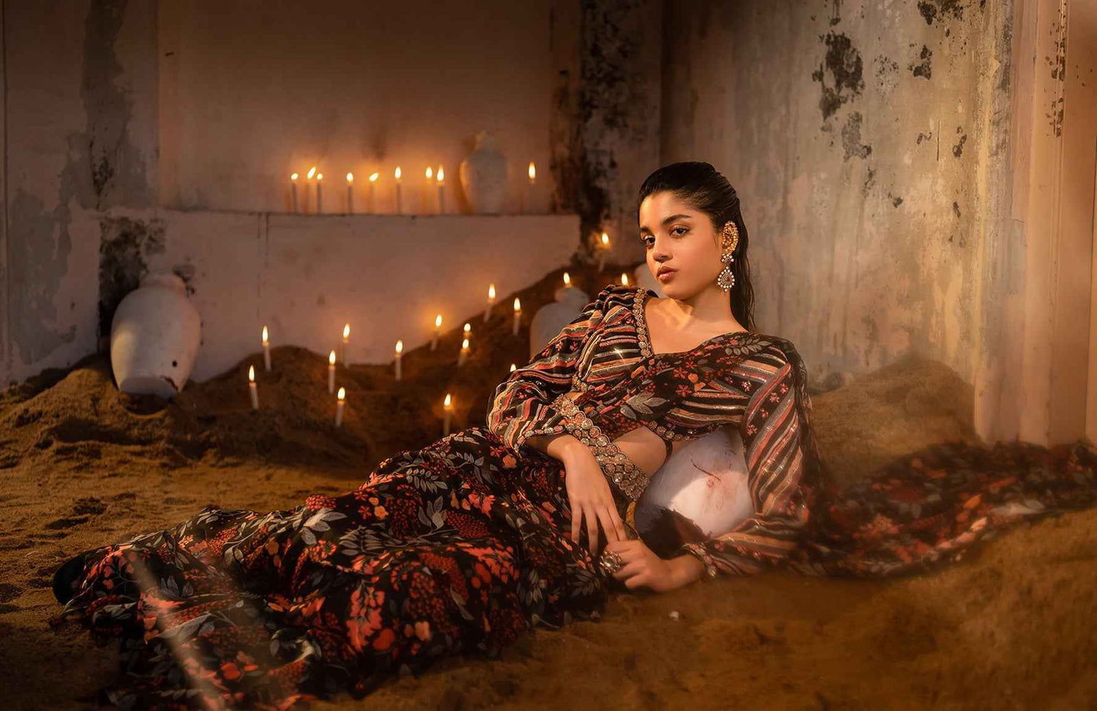 A Pre-Draped Layer Saree With Hand Embroidered Blouse And Belt