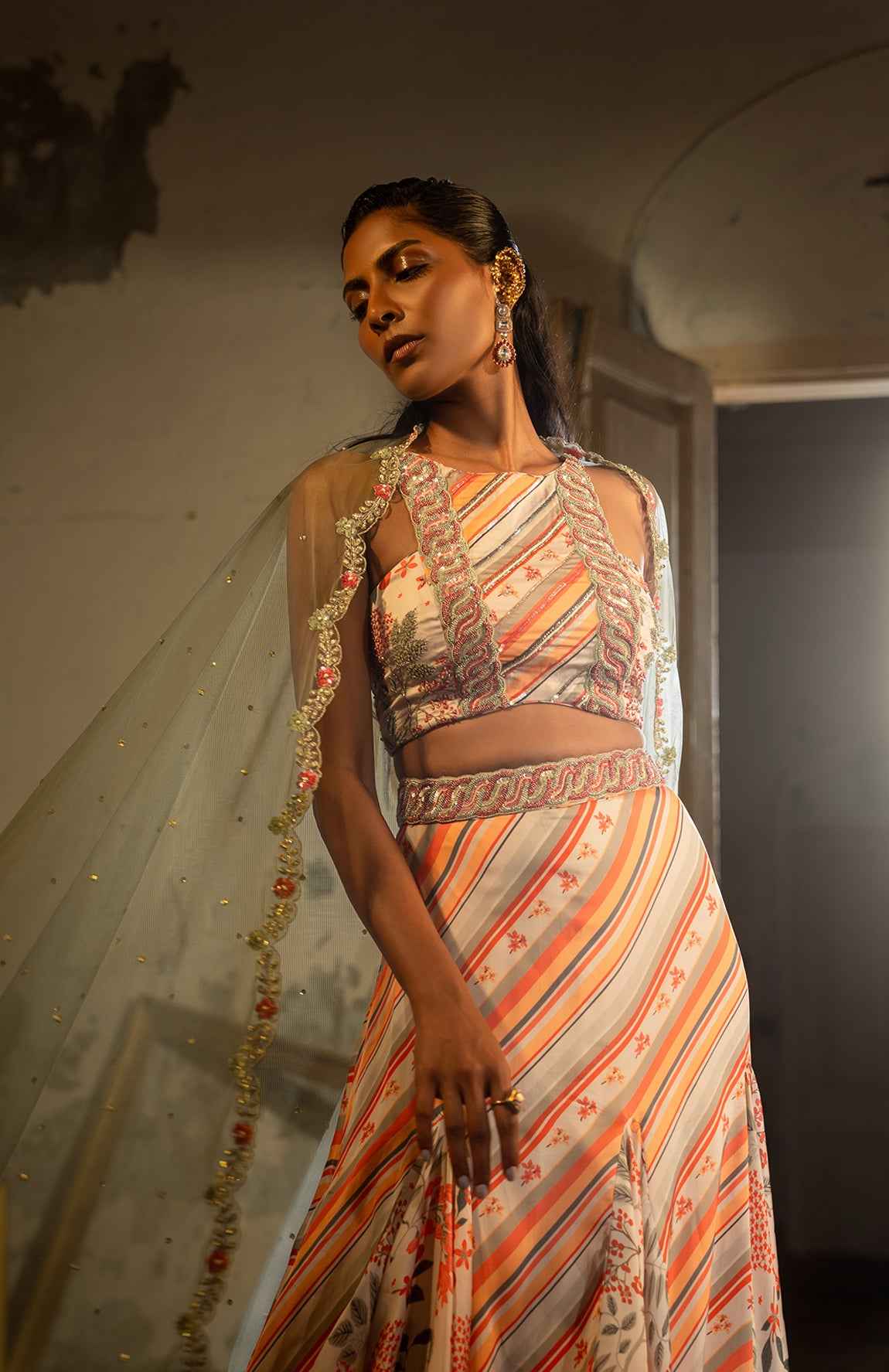 A Hand Embroidered Lehenga Set Paired With Blouse And Duptta