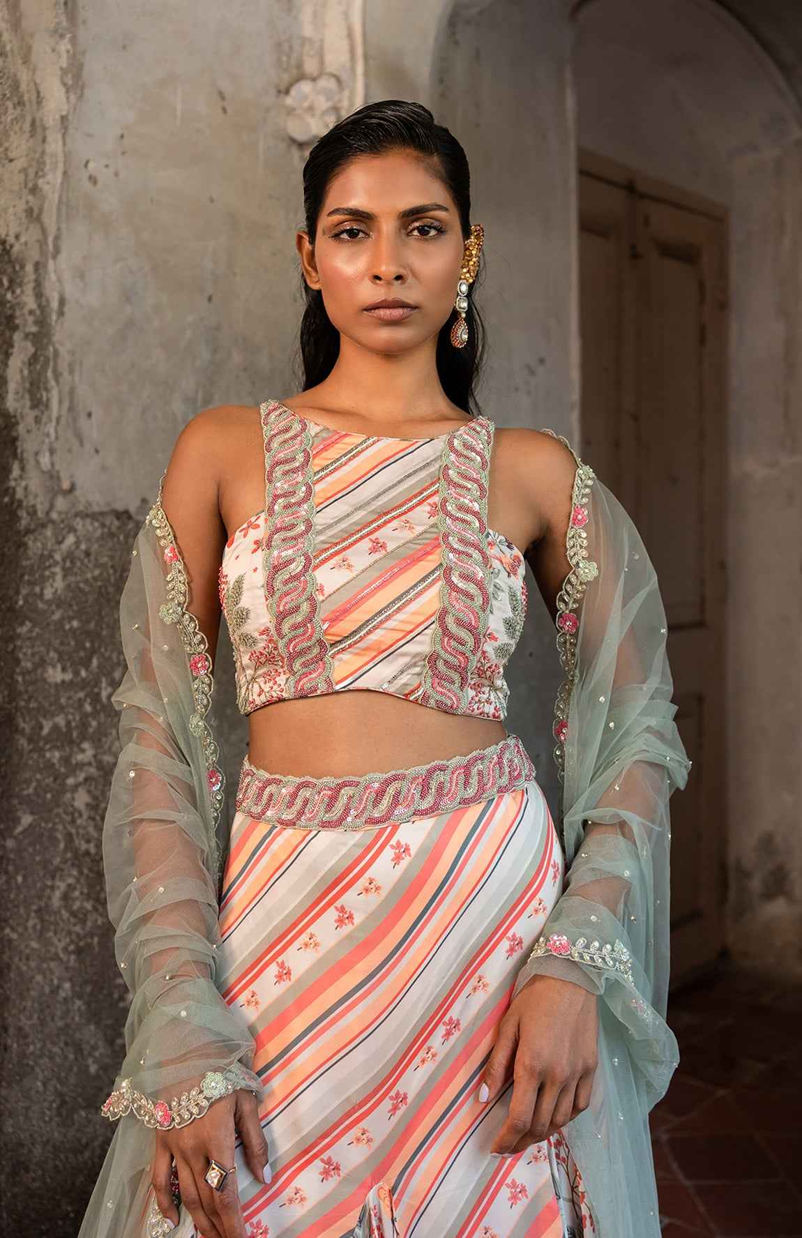 A Hand Embroidered Lehenga Set Paired With Blouse And Duptta