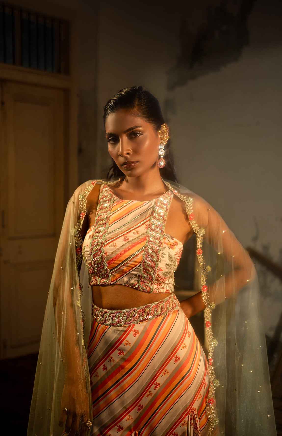A Hand Embroidered Lehenga Set Paired With Blouse And Duptta