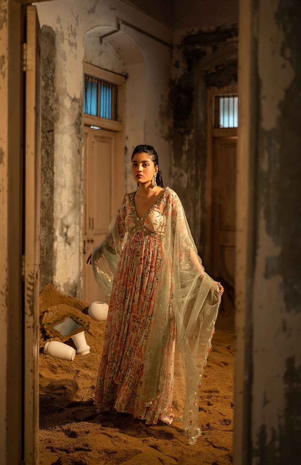 A Ivory Printed Hand Embroidered Anarkali With Duptta