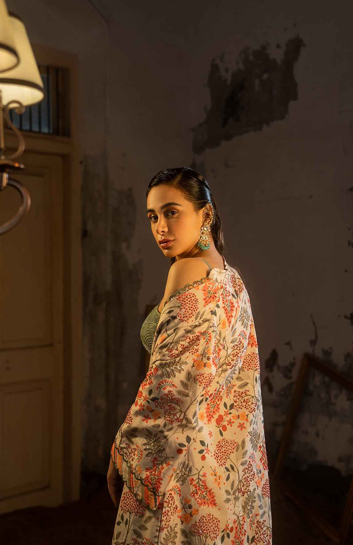 Floral Printed Jacket Set With Bustier And Plazzo Pants