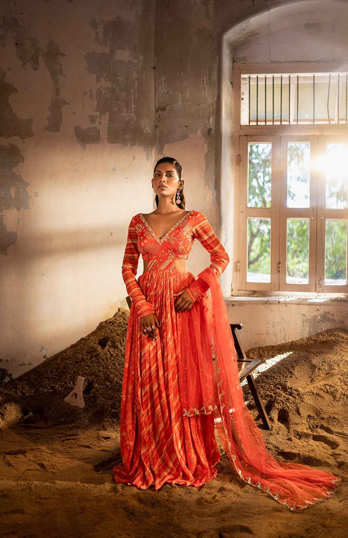 A Red Side Cut Anrkali And Duptta