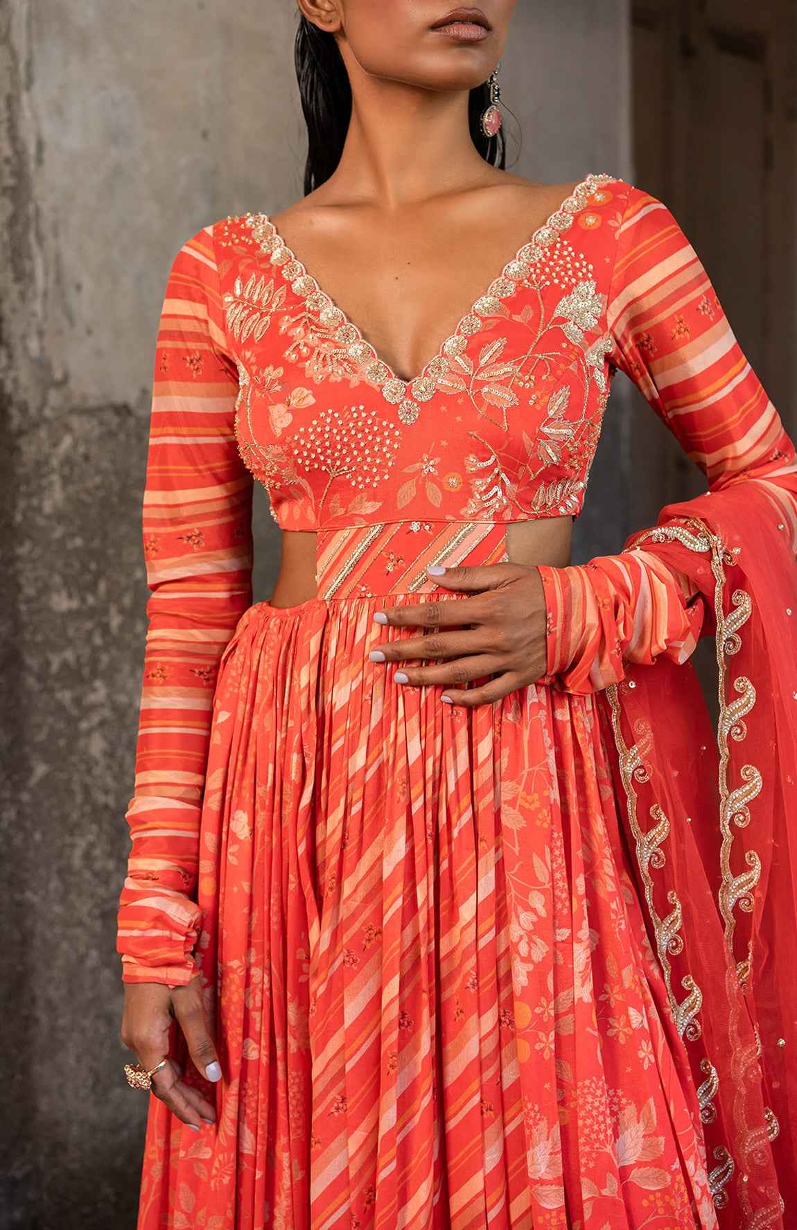 A Red Side Cut Anrkali And Duptta