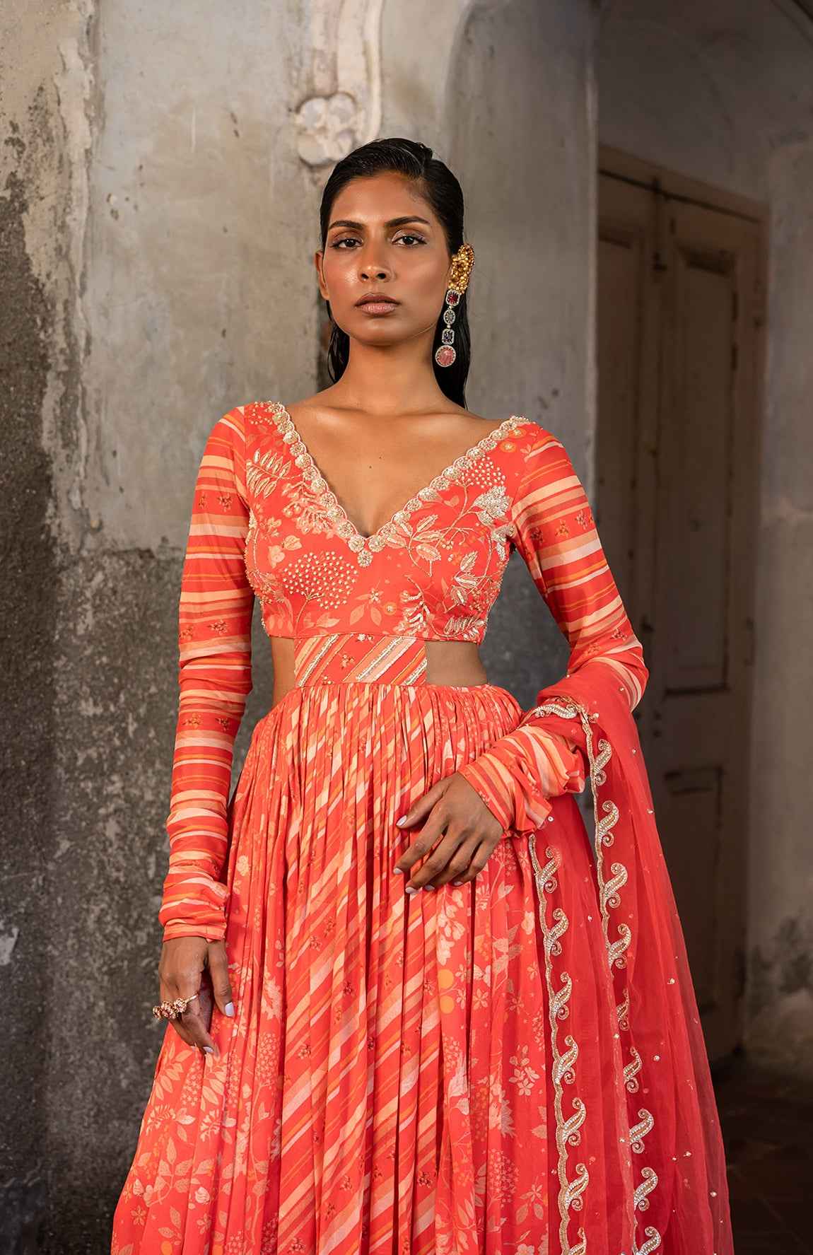 A Red Side Cut Anrkali And Duptta