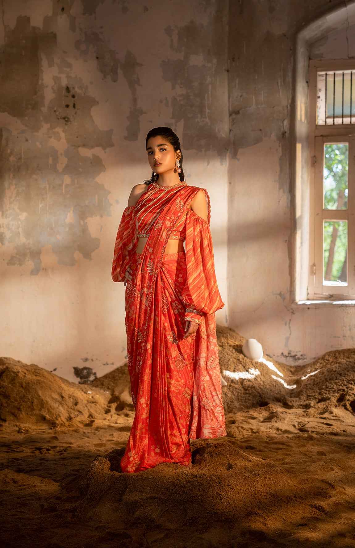 A Pre-Draped Saree Set With Hand Embroidered Blouse