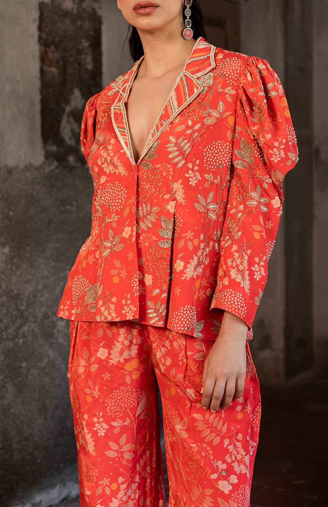 A Floral Printed Blazer And Pants