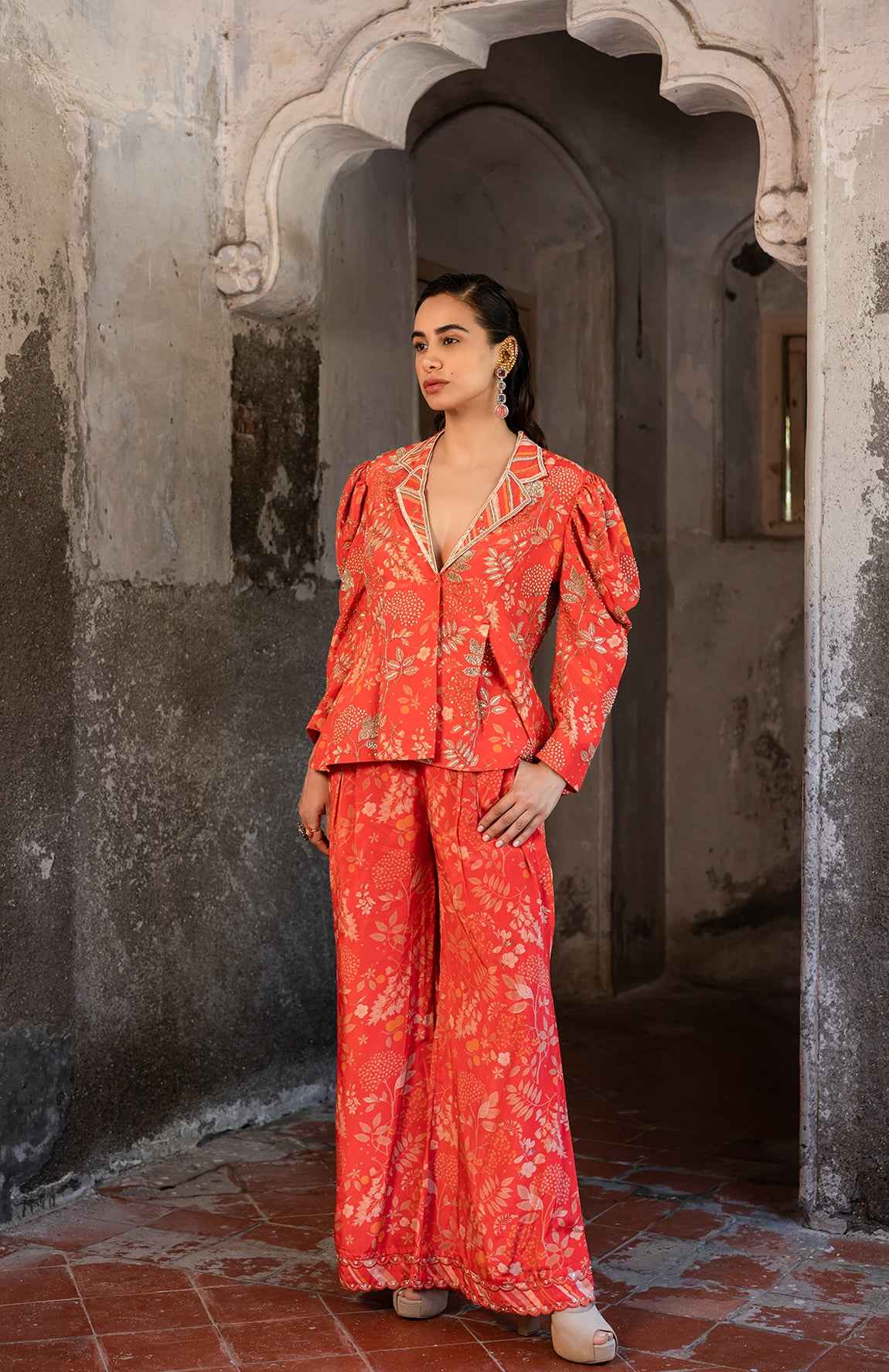 A Floral Printed Blazer And Pants