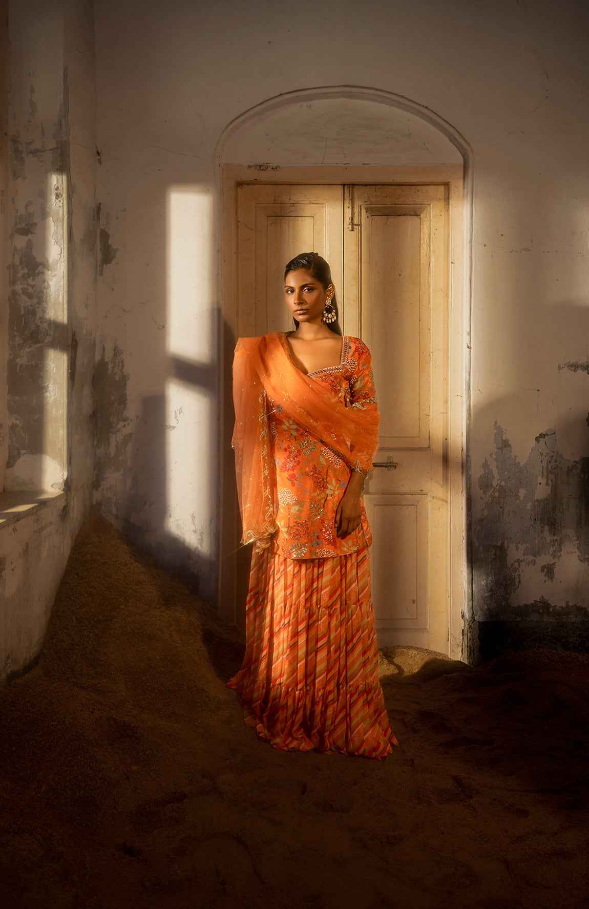 A Sweetheart Neckline Kurti Paired With Layred Skirt And Duptta