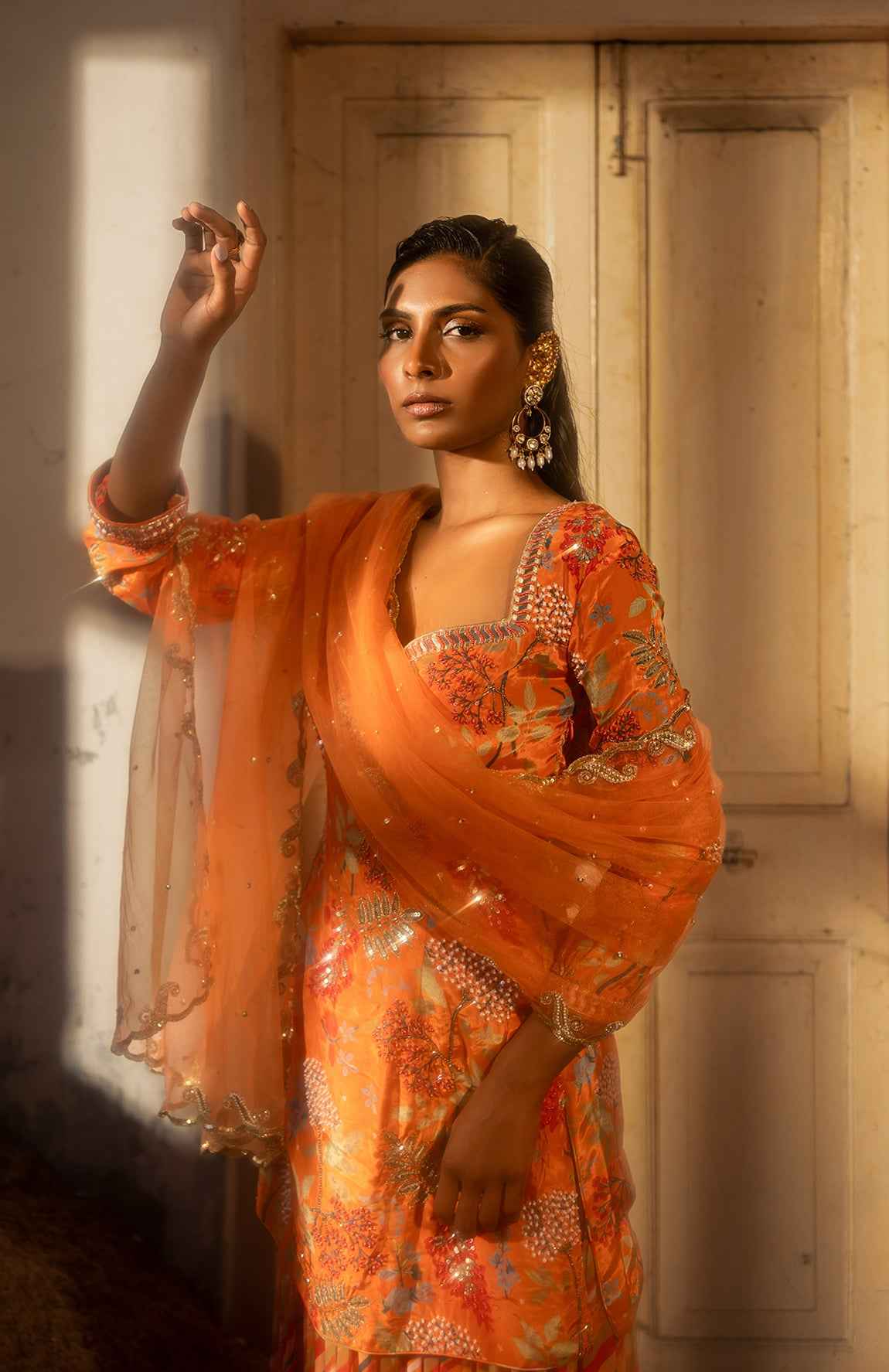 A Sweetheart Neckline Kurti Paired With Layred Skirt And Duptta