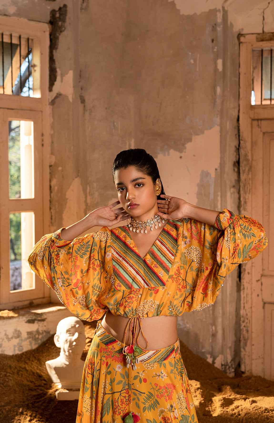 A Embroidered Crop Top With Skirt