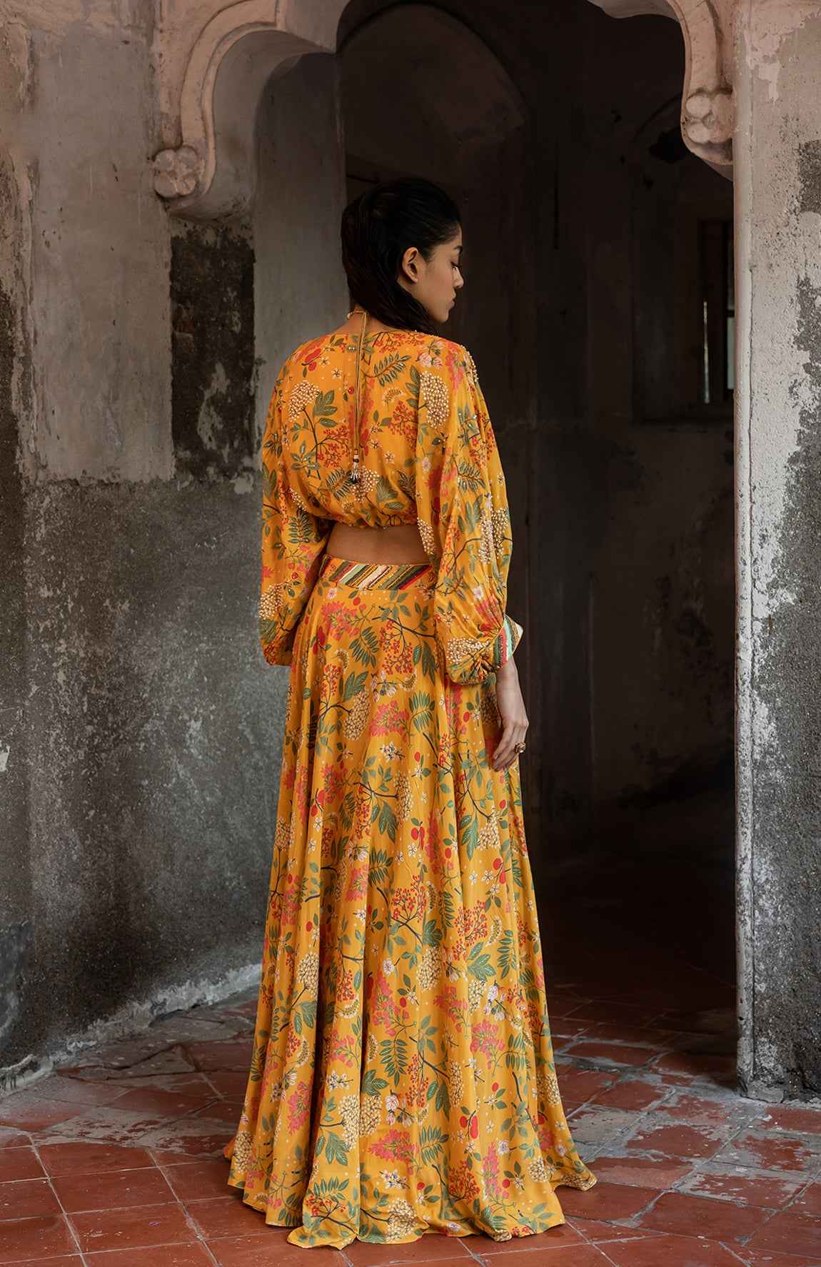 A Embroidered Crop Top With Skirt