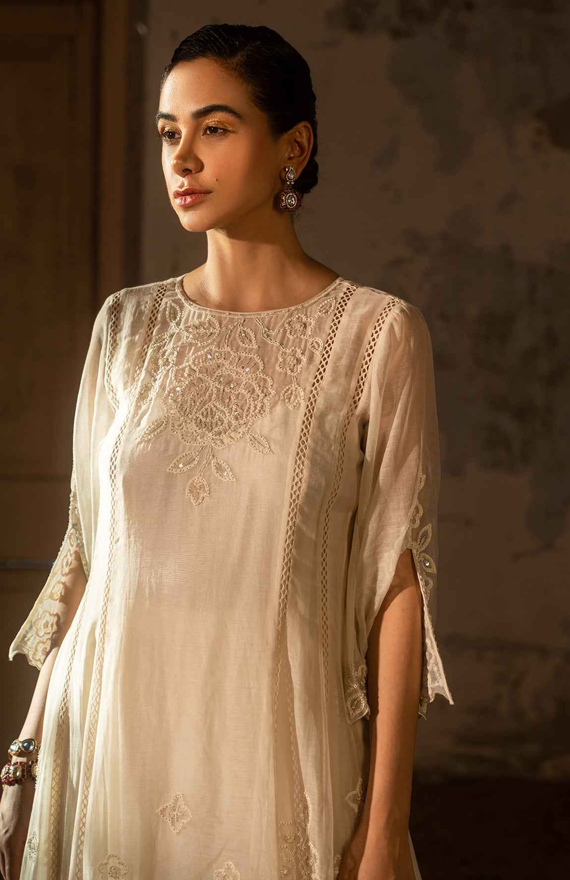 A Hand Embroidered Kurta Set With Pants