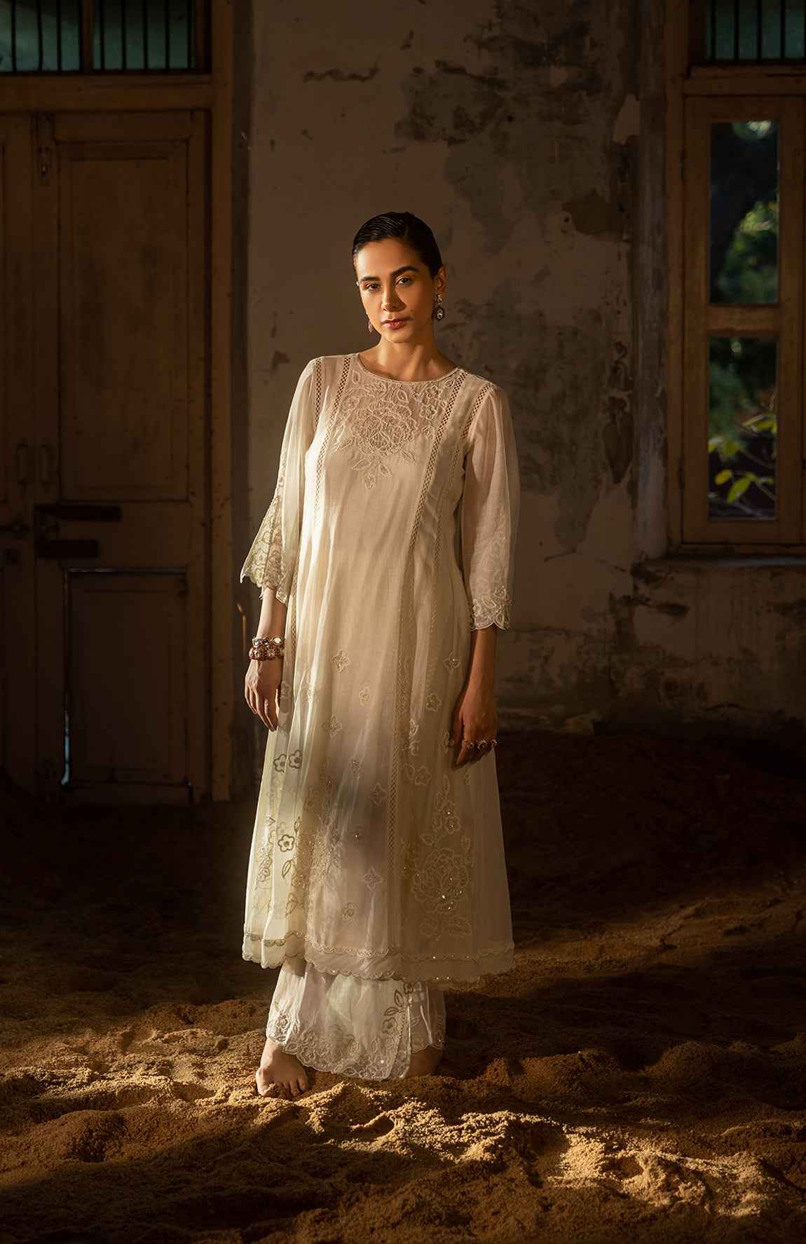 A Hand Embroidered Kurta Set With Pants