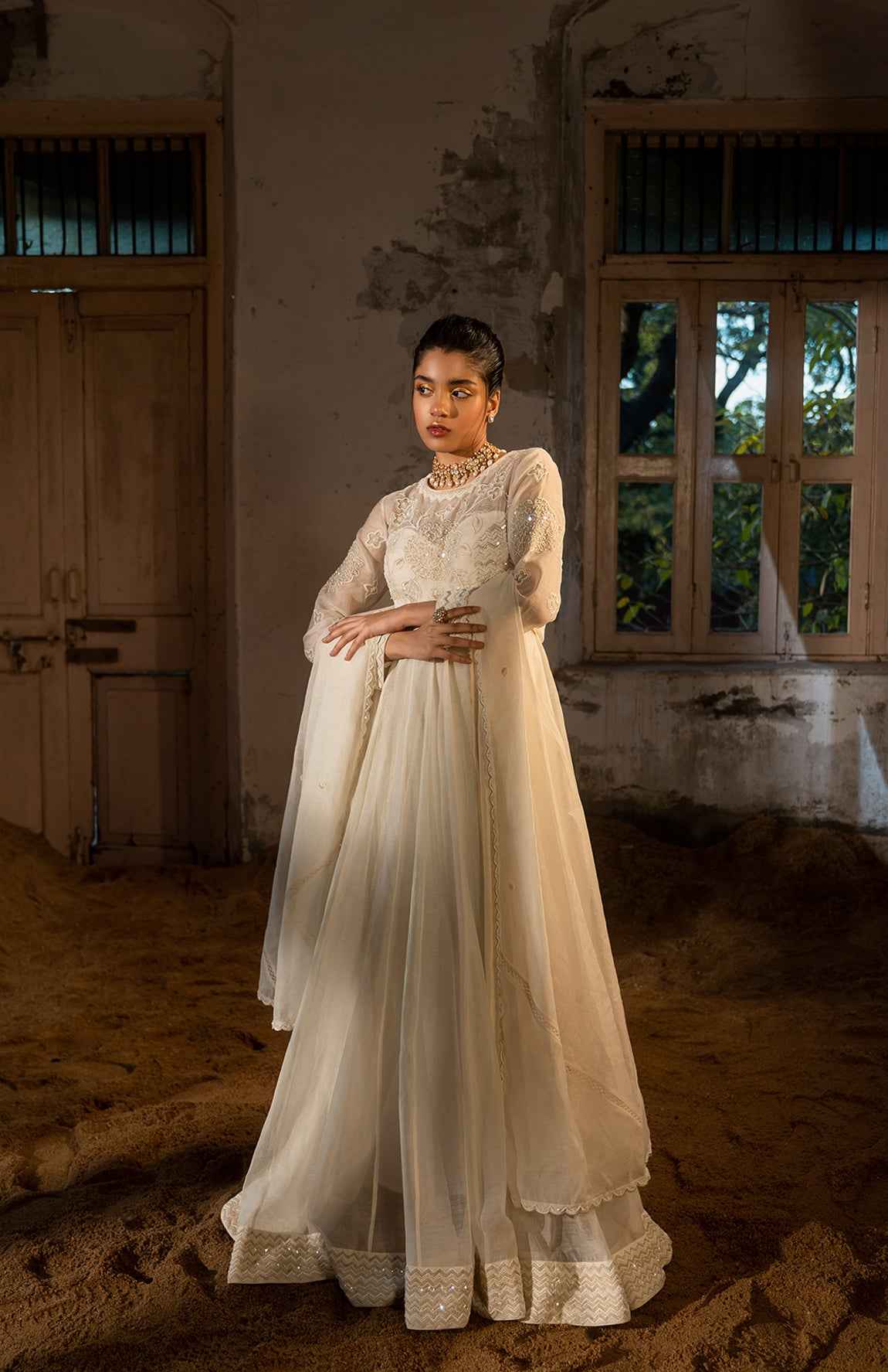 A High Neck Anarkali With Duptta