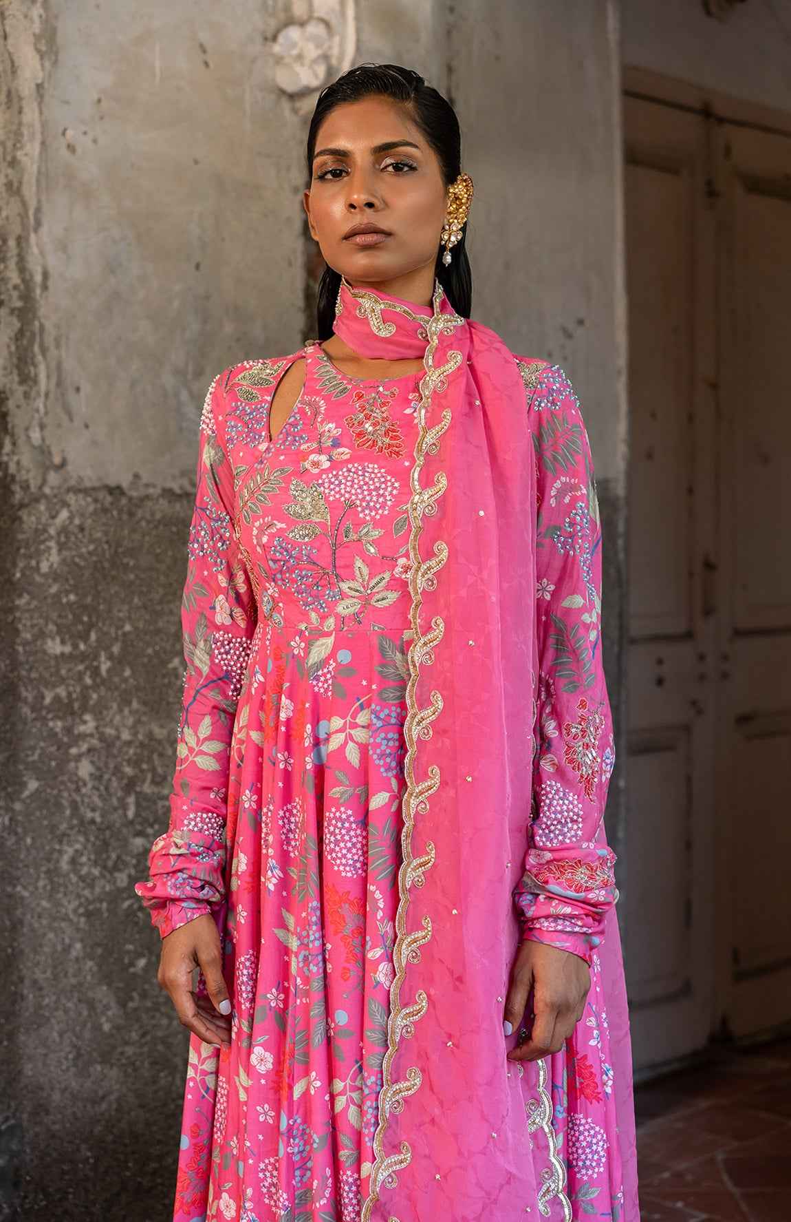 A Hot Pink Anarkali And Duptta