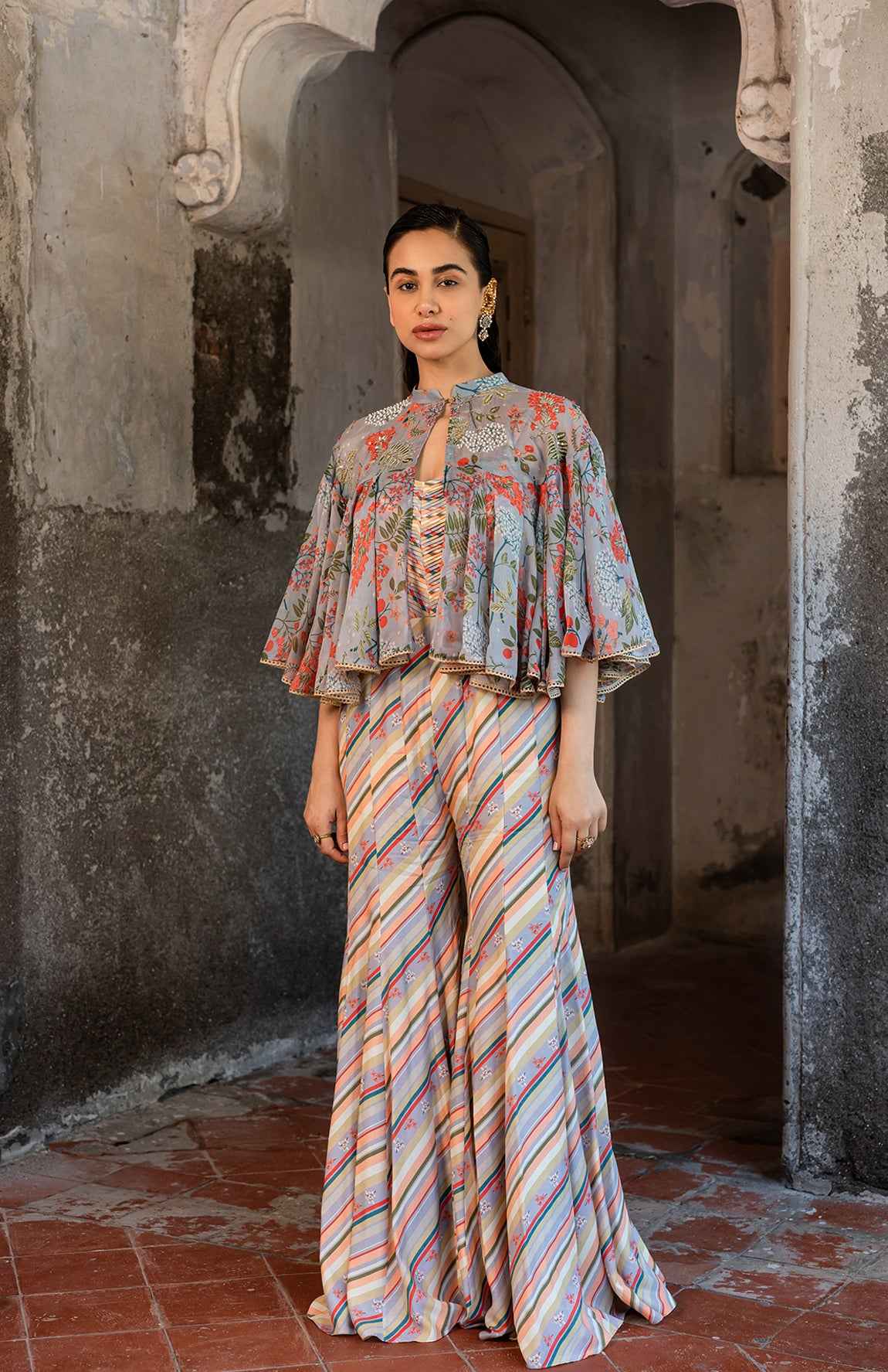 A Jumpsuit Paired With Hand Embroired Cape