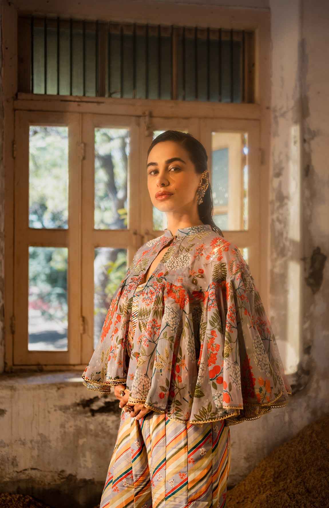 A Jumpsuit Paired With Hand Embroired Cape