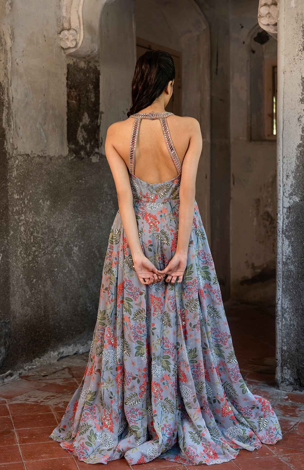 Lavender Grey Hand Embroidered Gown