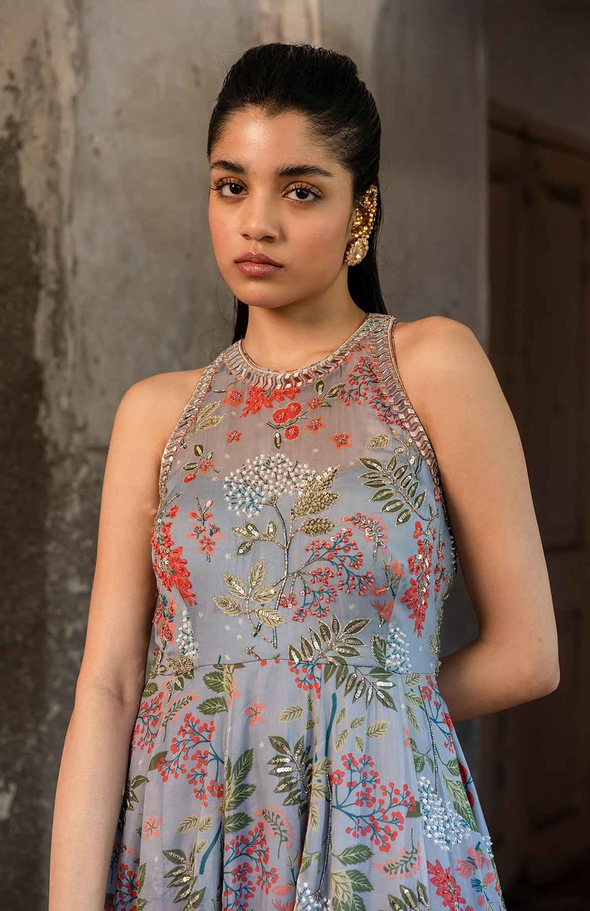 Lavender Grey Hand Embroidered Gown