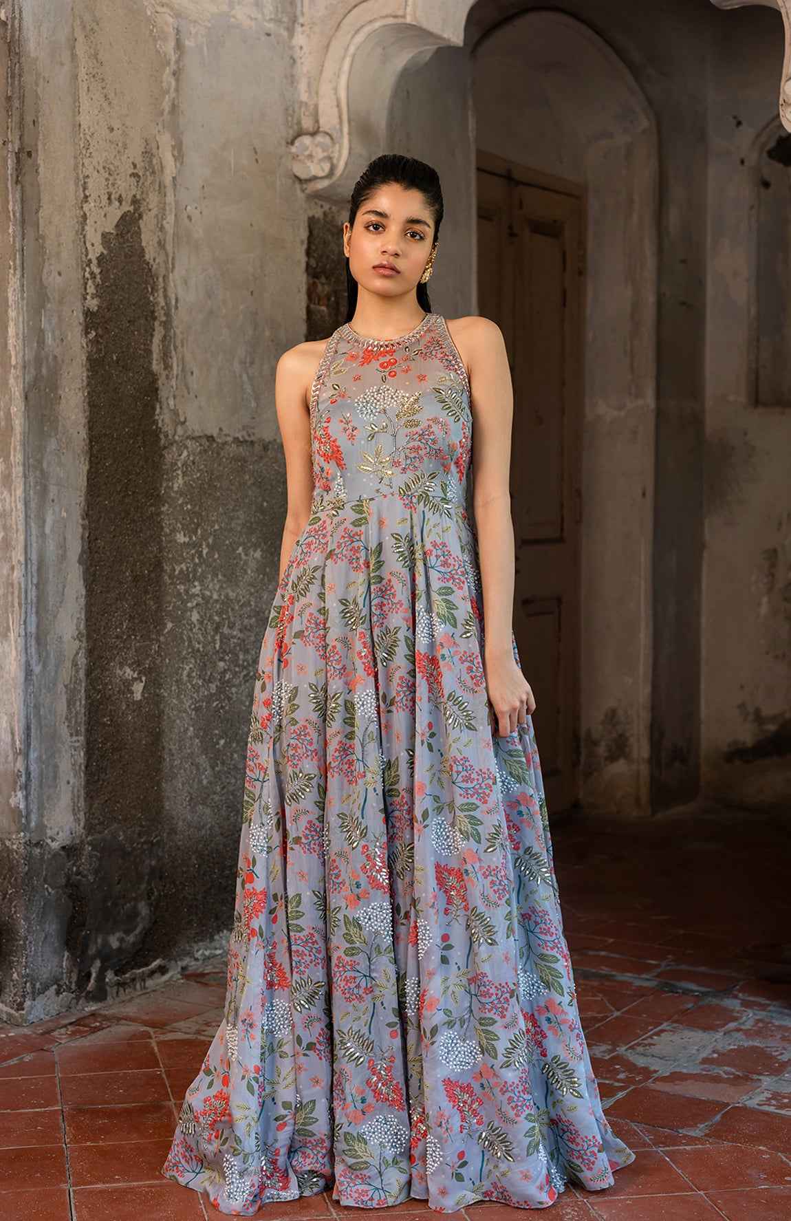 Lavender Grey Hand Embroidered Gown