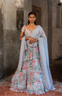 A Printed Embroidered Layered Lehenga Set Paired With Blouse And Duptta