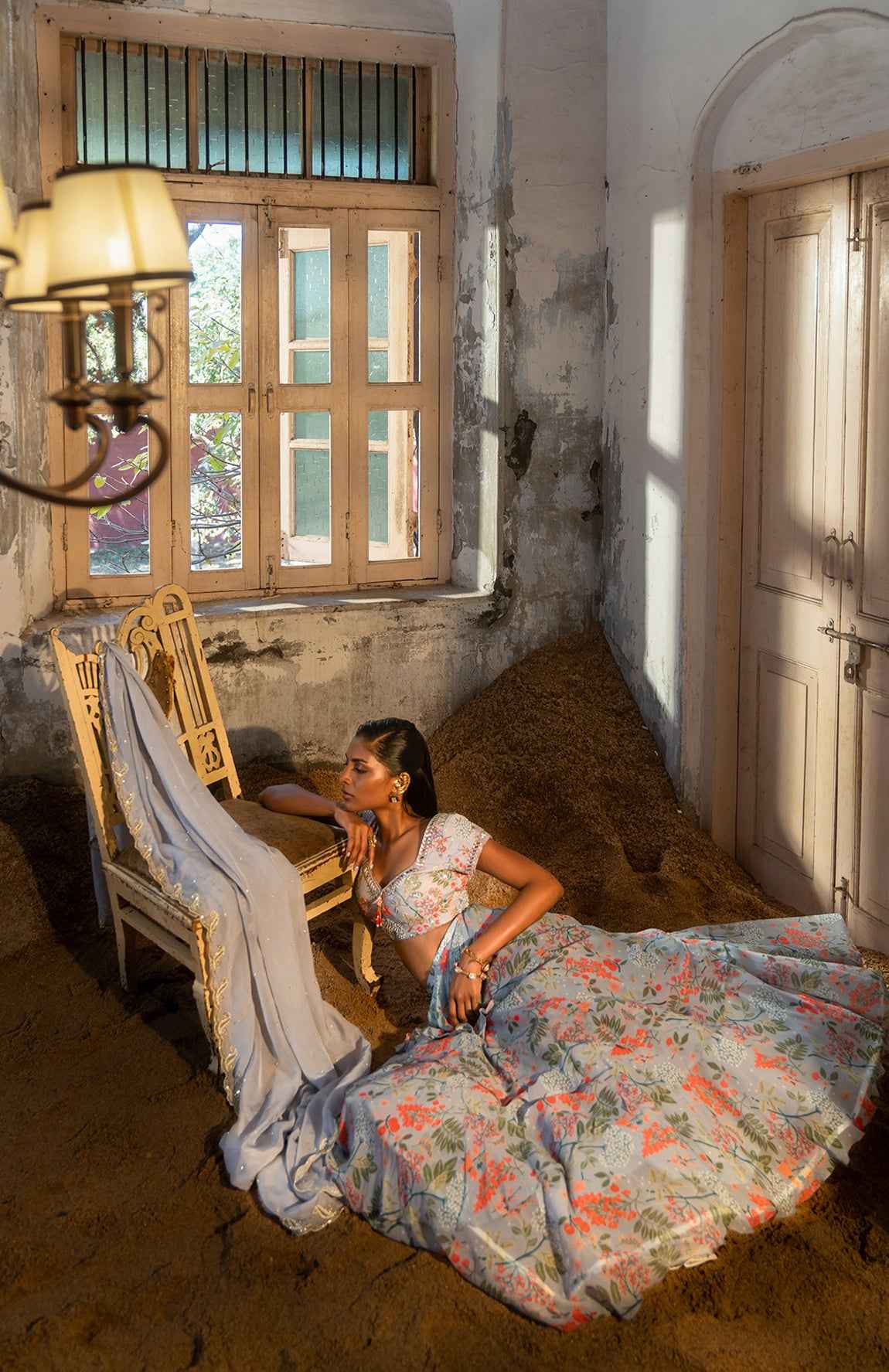 A Printed Embroidered Layered Lehenga Set Paired With Blouse And Duptta