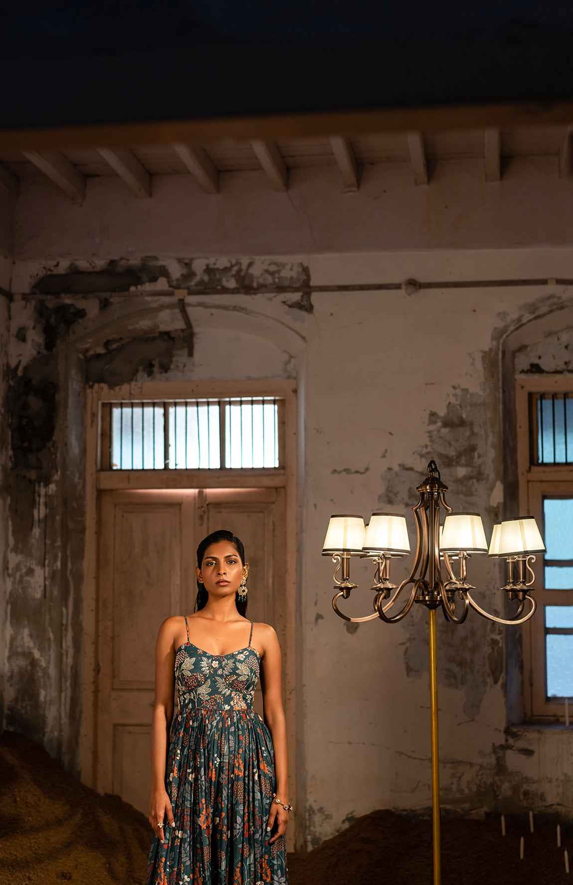 A Printed Teal Blue Maxi Dress