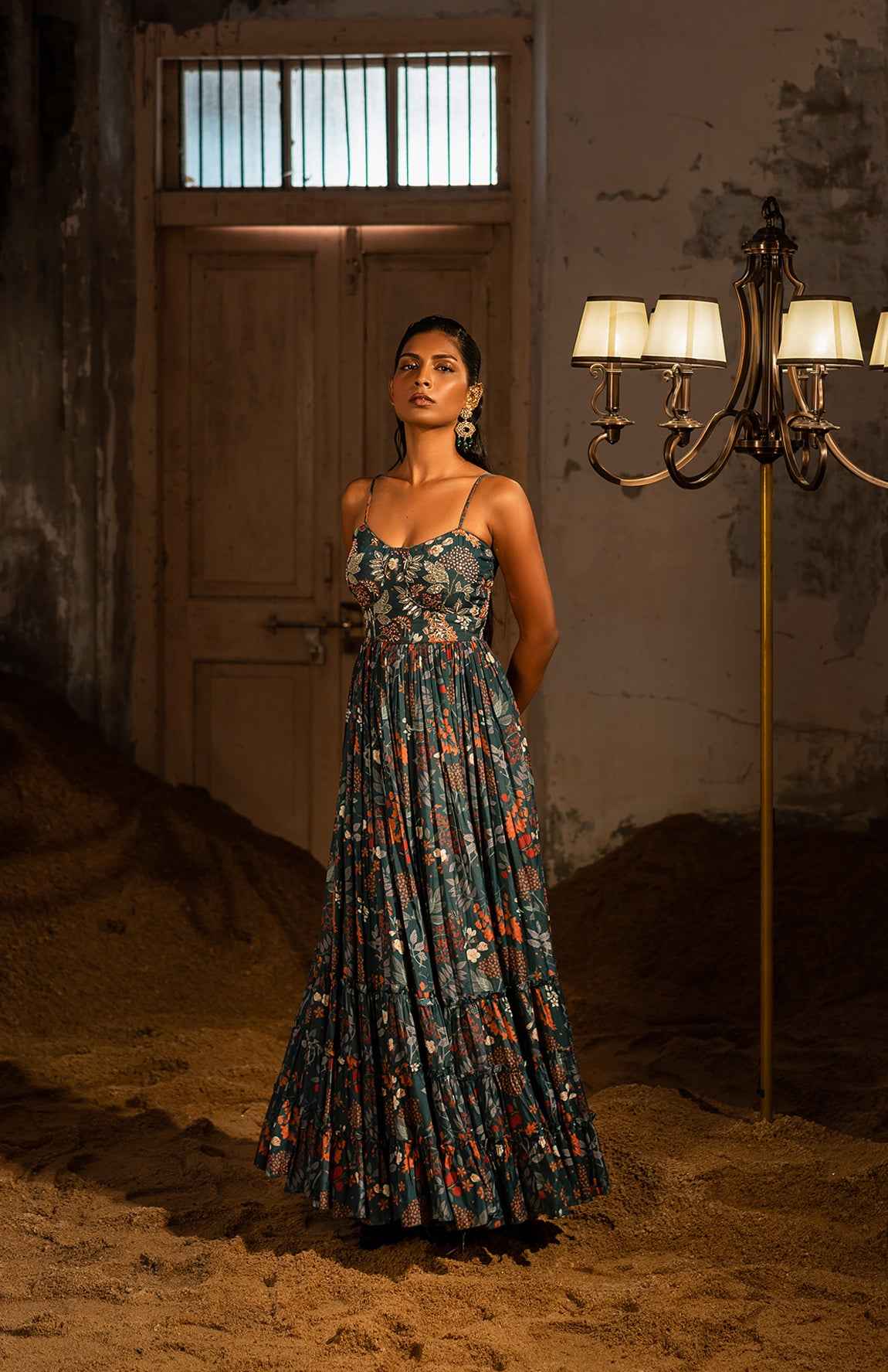 A Printed Teal Blue Maxi Dress