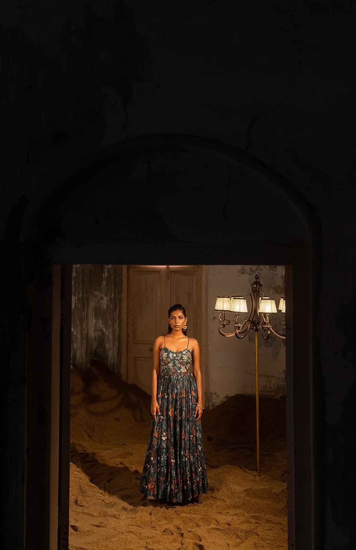 A Printed Teal Blue Maxi Dress