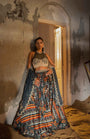 A Printed Teal Blue Lehenga With Hand Embroidered Blouse And Duptta
