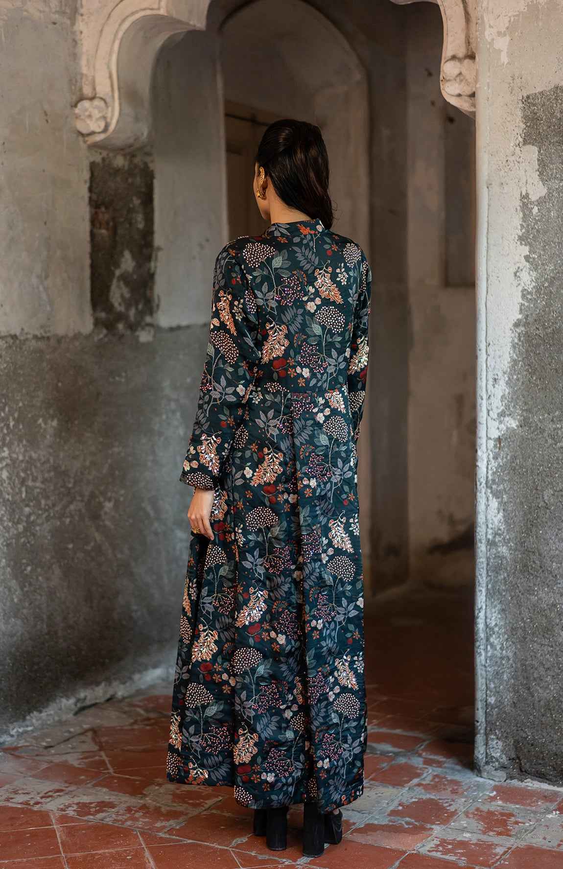 A Hand Embroidered Jacket Set Paired With Bustier And Pants