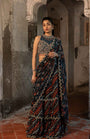 A Teal Blue Skirt Saree With Hand Embroidered Blouse