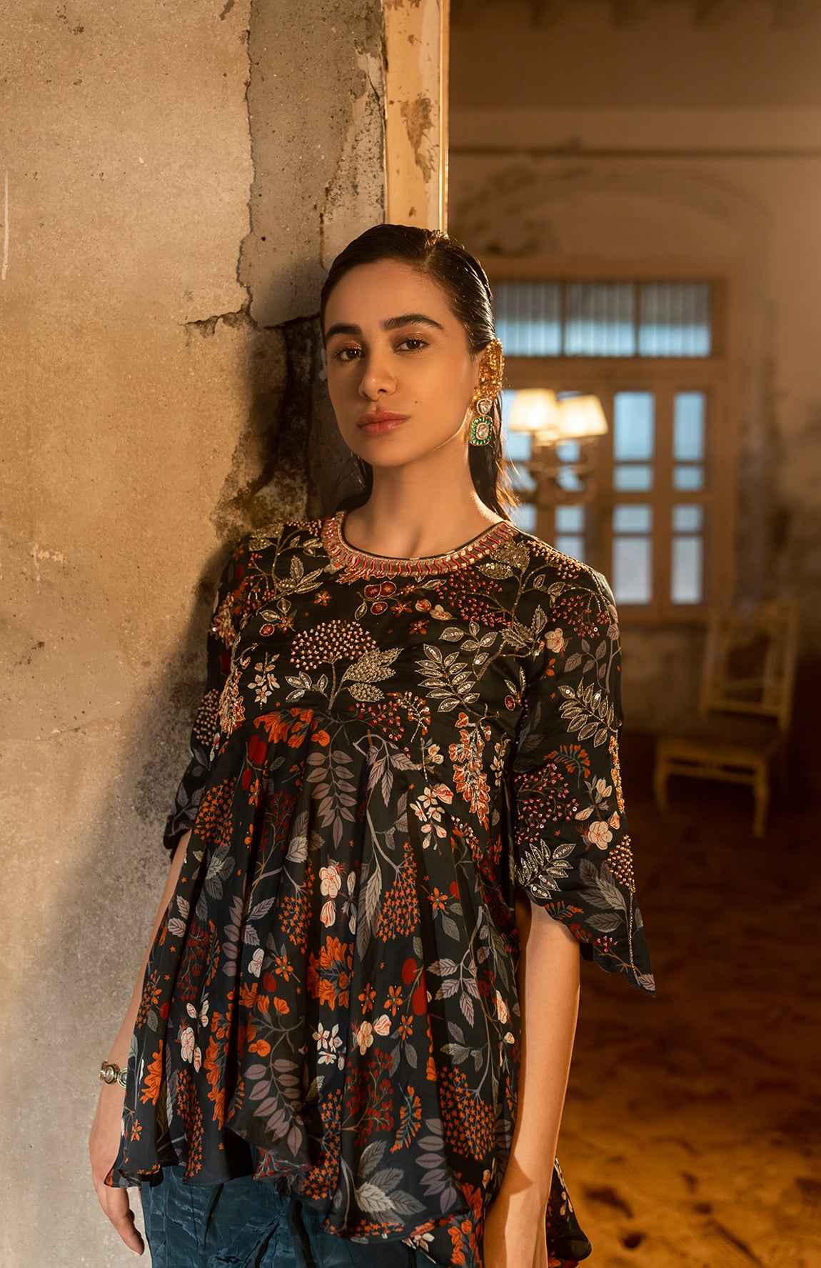 A Printed Peplum Paired With Dhoti Pants