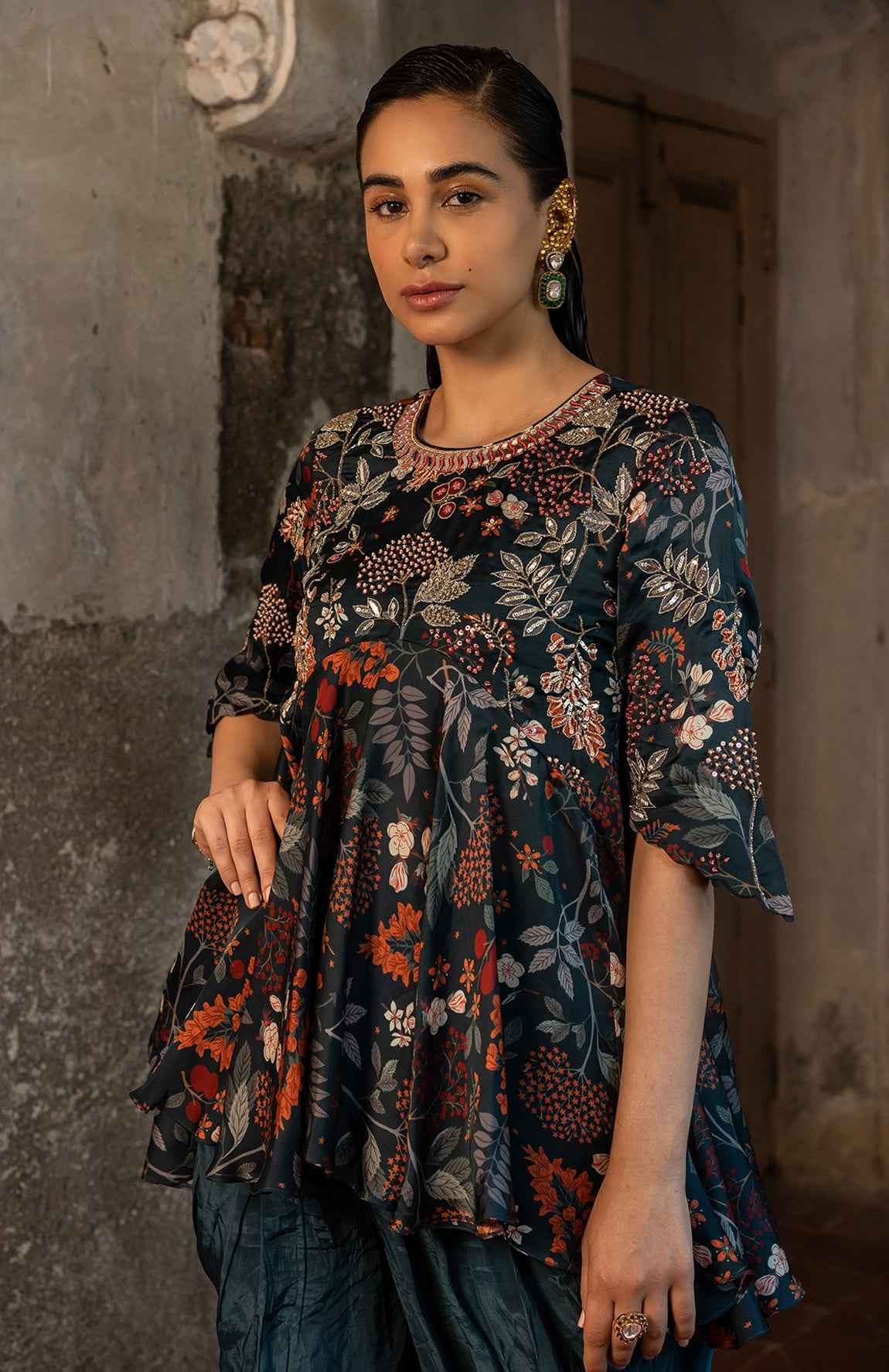 A Printed Peplum Paired With Dhoti Pants