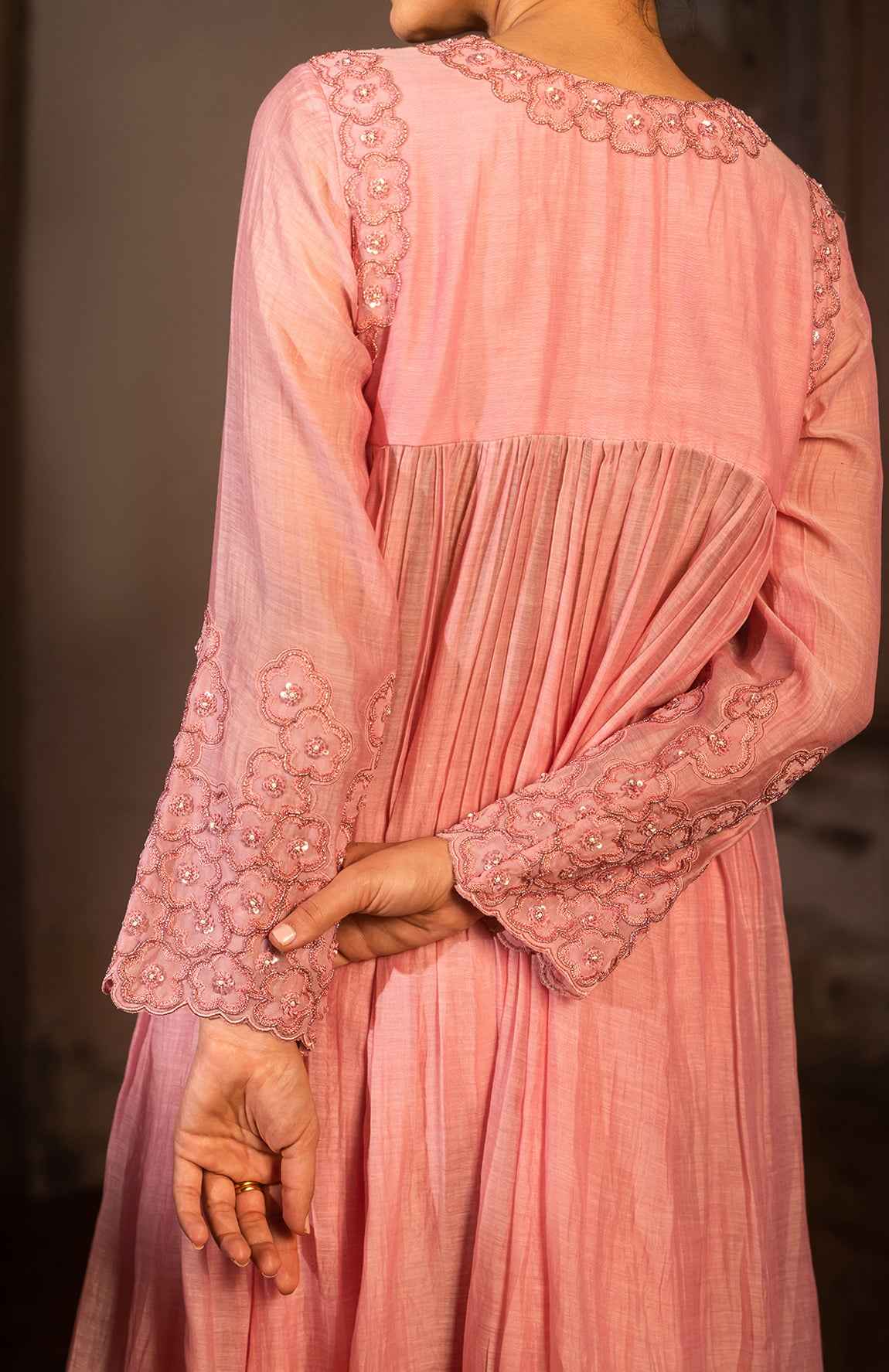 A Baby Pink Kurta Set With Pants