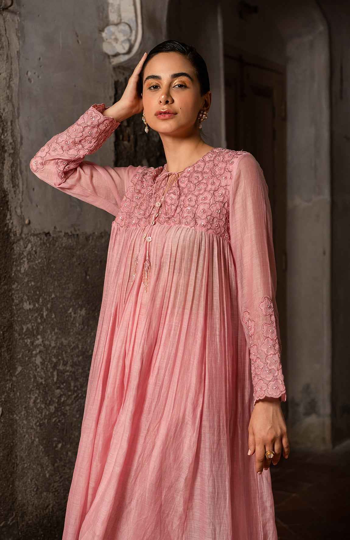 A Baby Pink Kurta Set With Pants