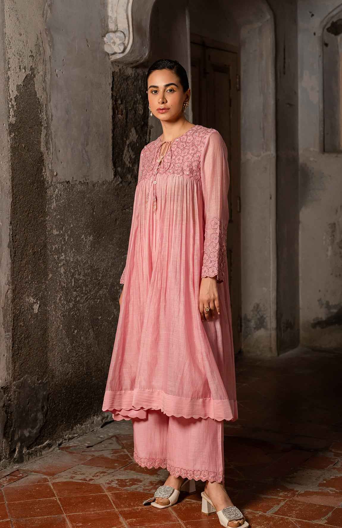 A Baby Pink Kurta Set With Pants