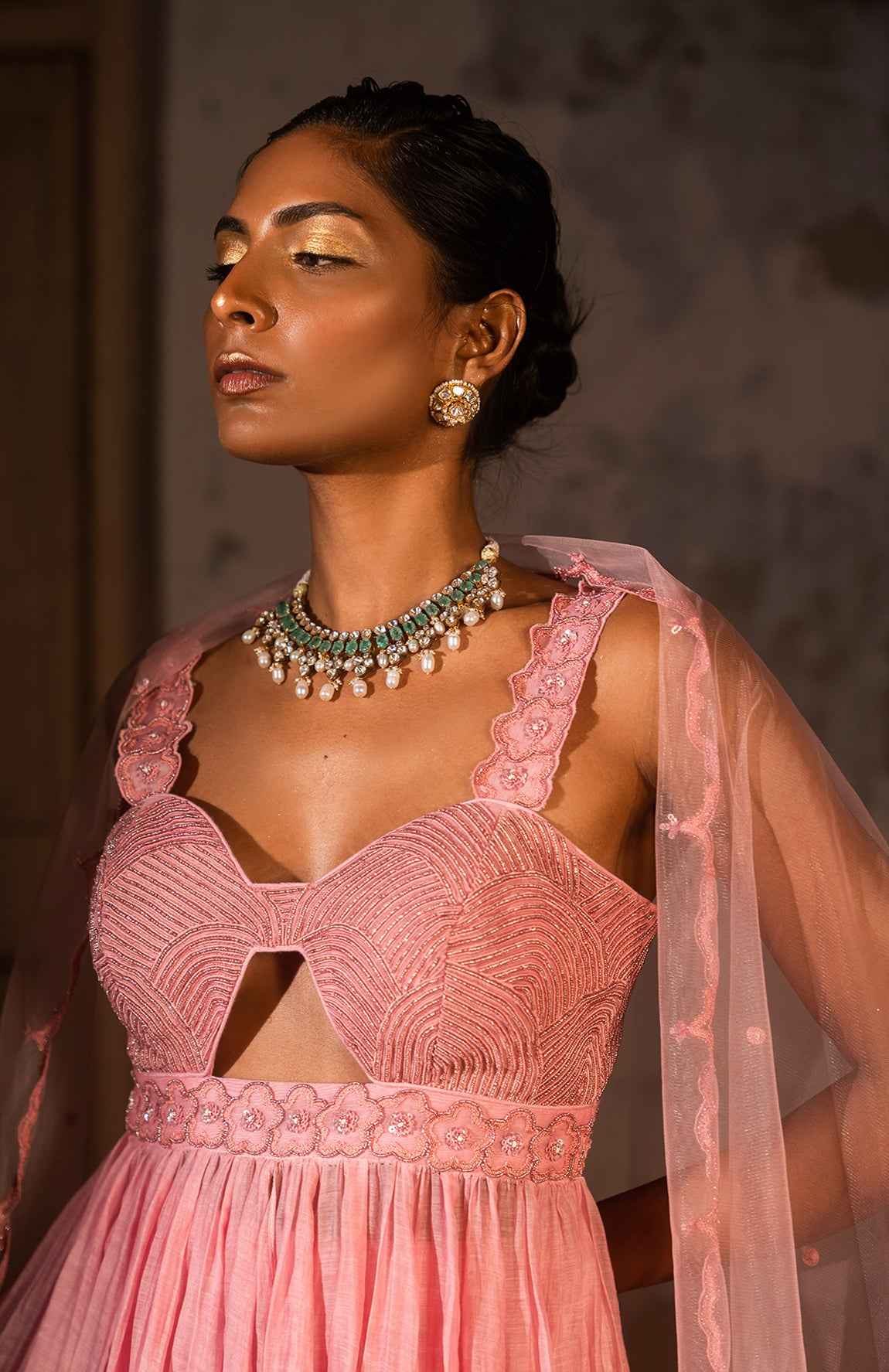 A Thread Work Peplum Set With Sharara Pants