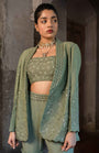 A Embroidered Blazer Set With Bustier And Sharara Pants