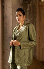 A Embroidered Blazer Set With Bustier And Sharara Pants
