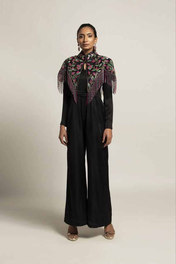 Sterling Black jumpsuit with embellished Capelet