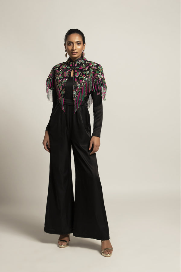 Sterling Black jumpsuit with embellished Capelet