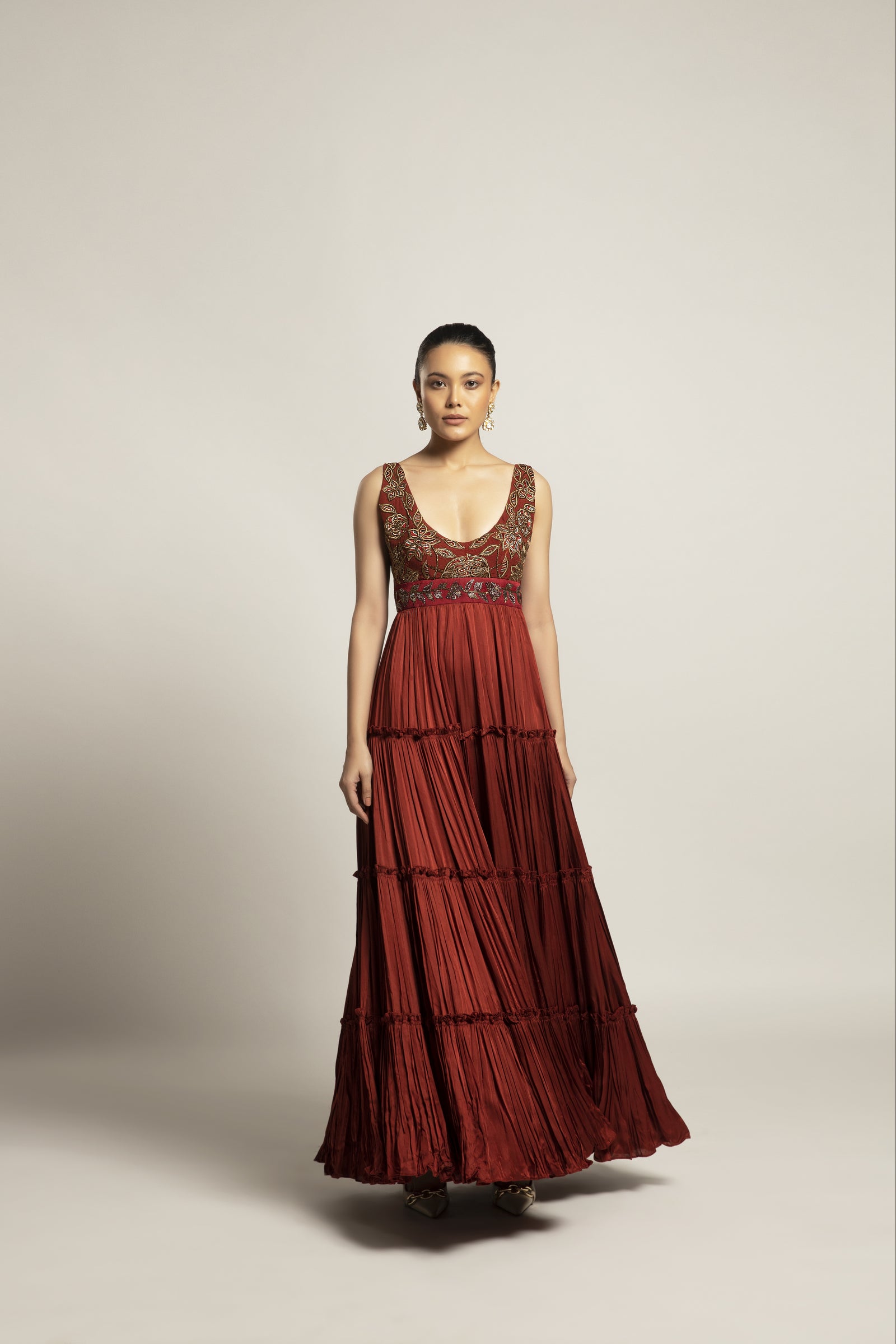 Bonza maroon Tiered dress