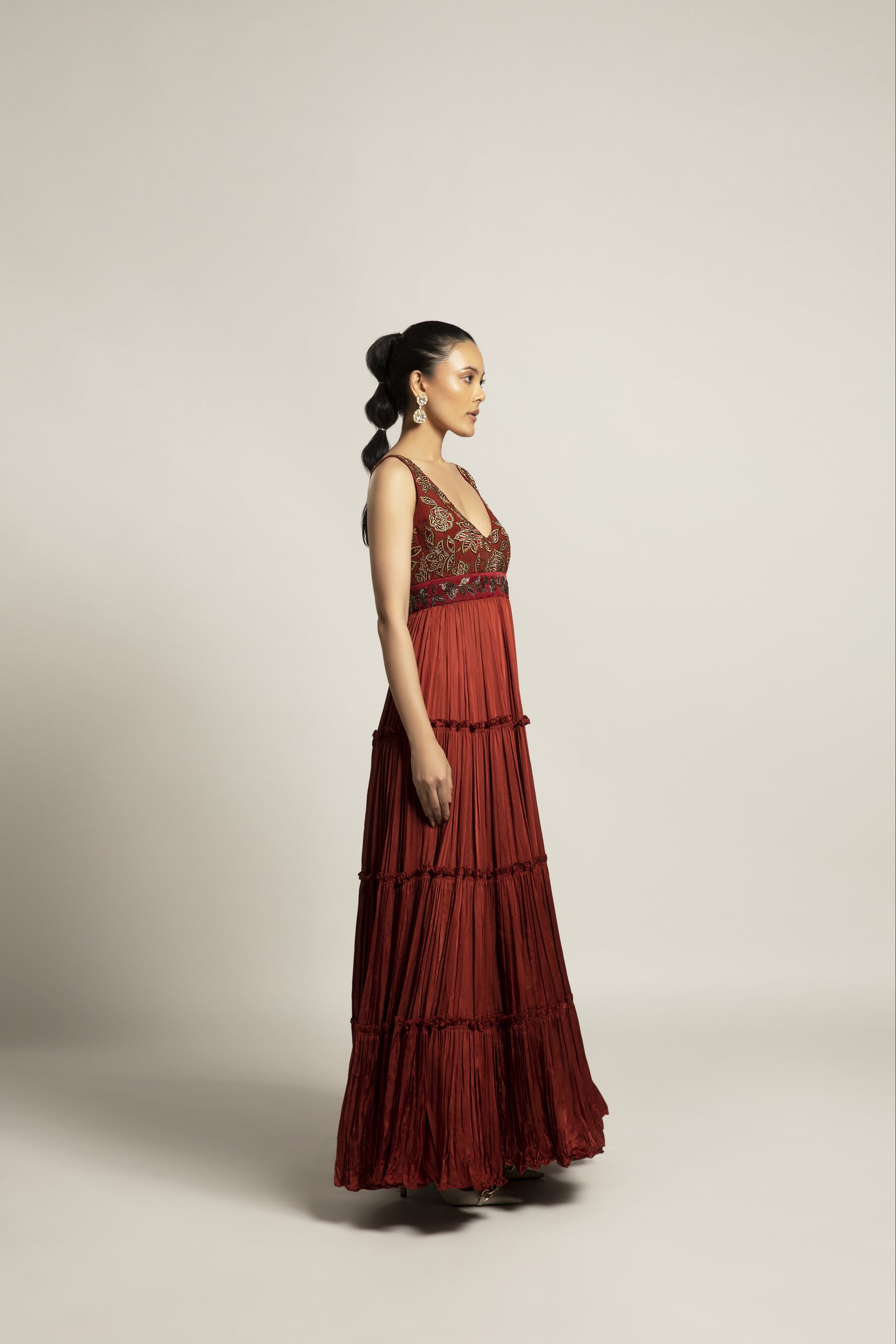 Bonza maroon Tiered dress