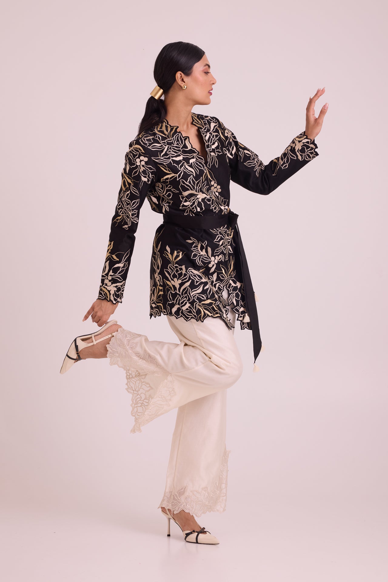Farah - Tendril Wrap Blazer & Cutwork Pants