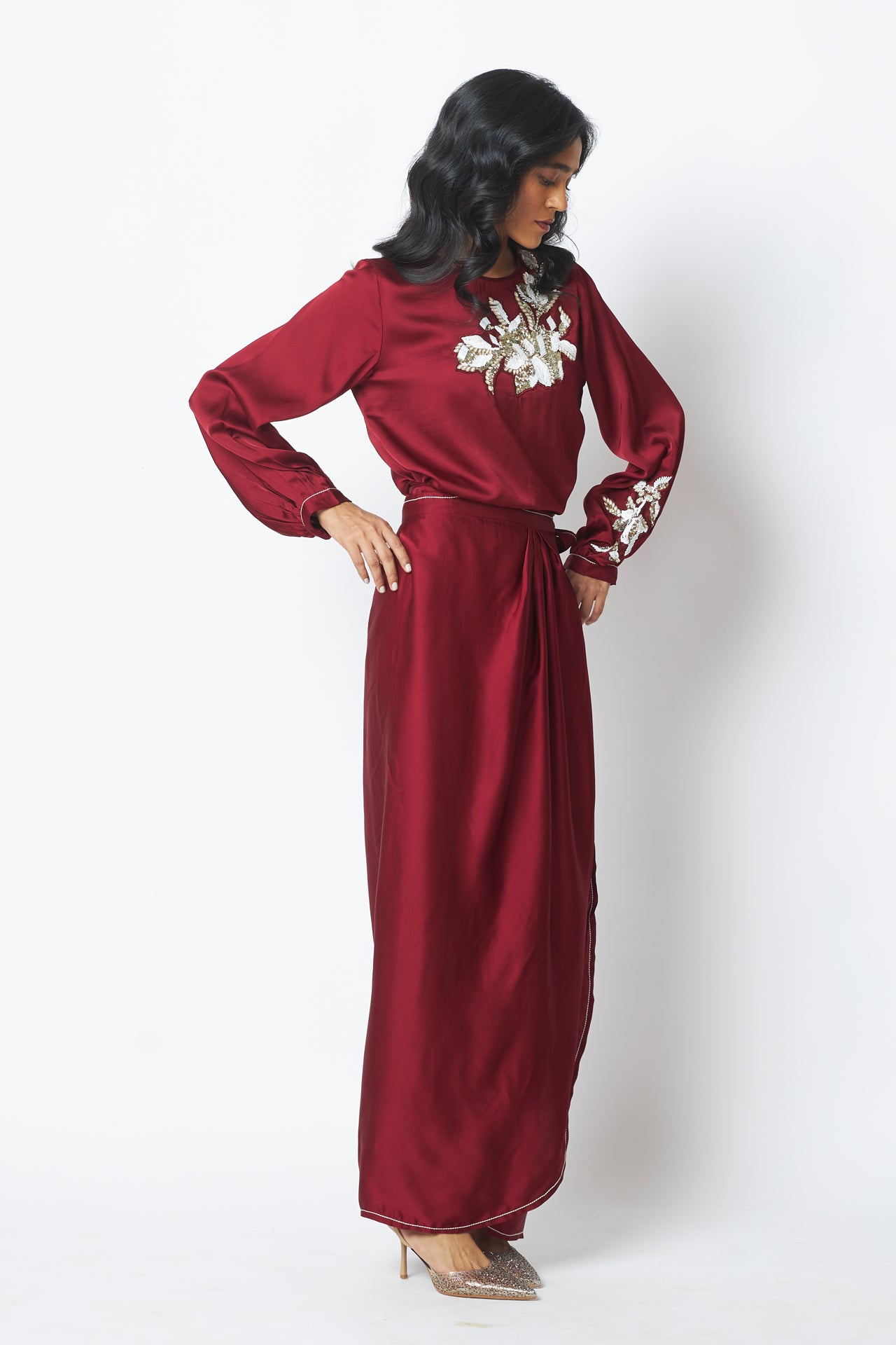 Cathy - One Piece Blouson Drape Skirt