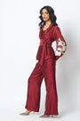 Burgandy Reva - Blazer Wrap Top & Wide-Leg Pant